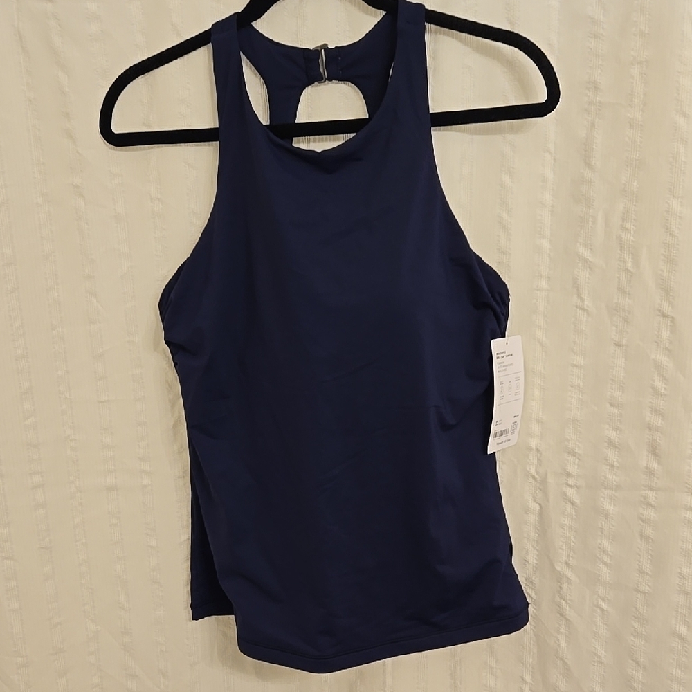 Fitted Blue Swim Top with Cut Out Detail